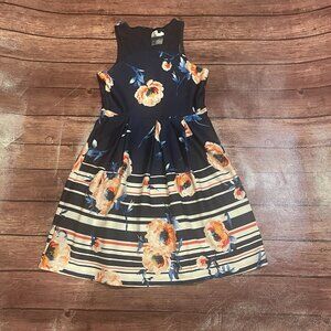 Girl’s Rare Edition Navy Blue Floral Stripe Dress Size 10